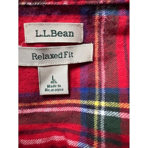 L.L.Bean Women's Red Plaid Button-Up Flannel Shirt Relaxed Fit L 100% Cotton - Picture 3 of 9